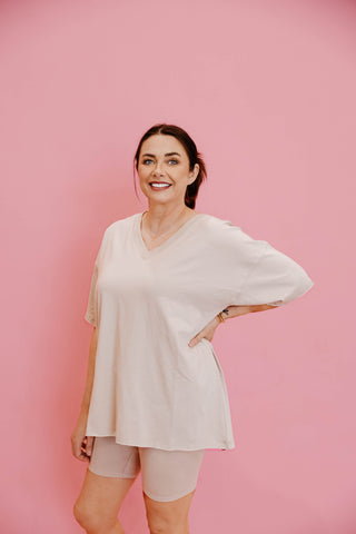 On The Run Top + Biker Short Set | Beige