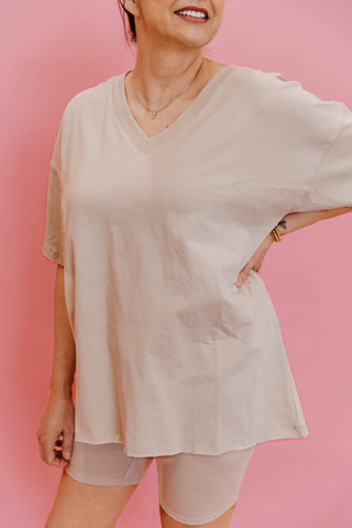 On The Run Top + Biker Short Set | Beige