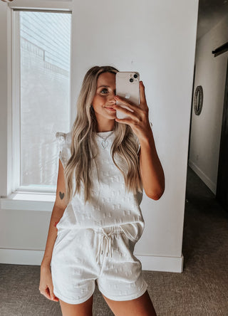 Bow Textured Top + Shorts Set
