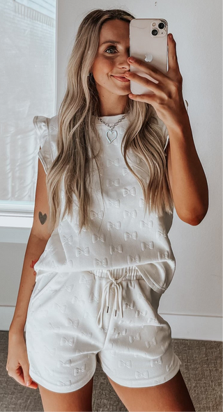 Bow Textured Top + Shorts Set