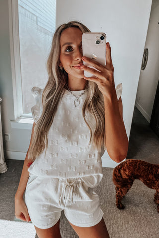 Bow Textured Top + Shorts Set