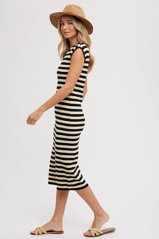 Striped Midi Dress | Black
