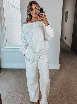 Blue Bow Embroidered Sweat Set