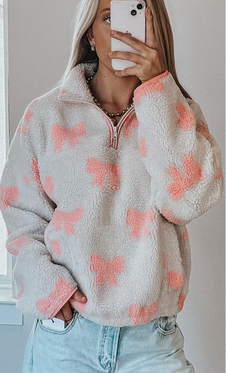 Pink Bow Sherpa Pullover