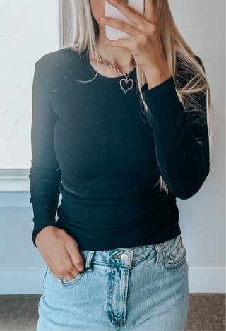 CD Basics Long-Sleeved Ribbed Top | Black
