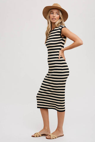 Striped Midi Dress | Black