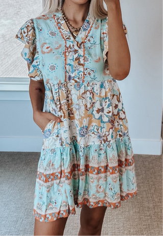 Dancing in Prints Flutter Sleeve Dress