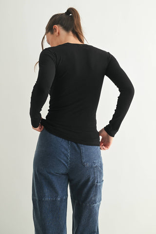 CD Basics Long-Sleeved Ribbed Top | Black