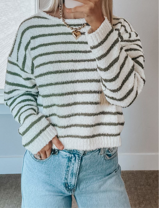 Ivory + Olive Striped Sweater