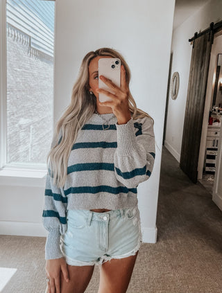 Rowan Striped Sweater | Gray + Navy