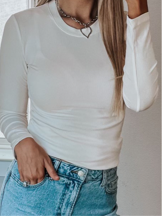 CD Basics Long-Sleeved Ribbed Top | Cream