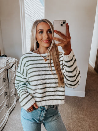 Ivory + Olive Striped Sweater