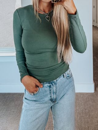 CD Basics Long-Sleeved Ribbed Top | Pine