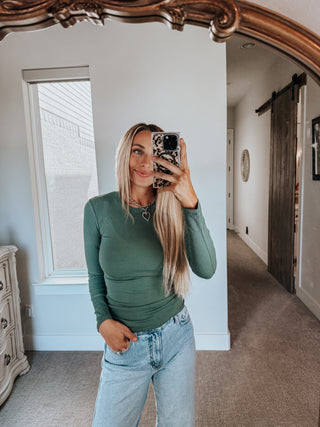 CD Basics Long-Sleeved Ribbed Top | Pine
