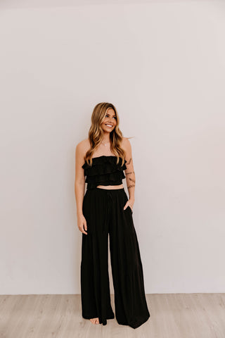 Ruffle Top + Flowy Pants Set – Champagne Dreams Ruffle Top + Flowy Pants Set – Champagne Dreams
