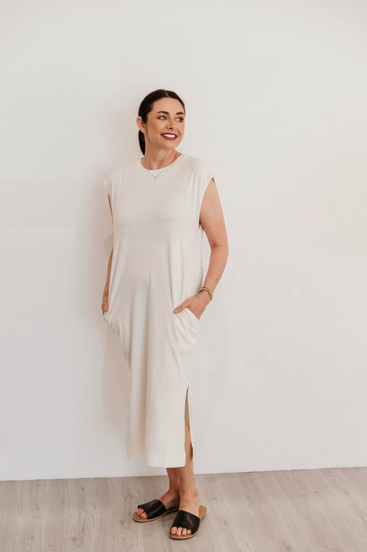 On The Run Midi Dress | Cream