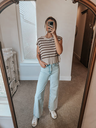 Striped Cap Sleeve Sweater Top