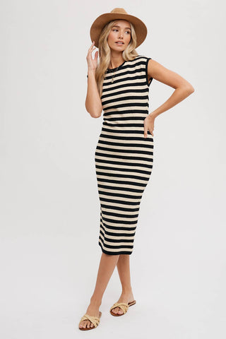 Striped Midi Dress | Black