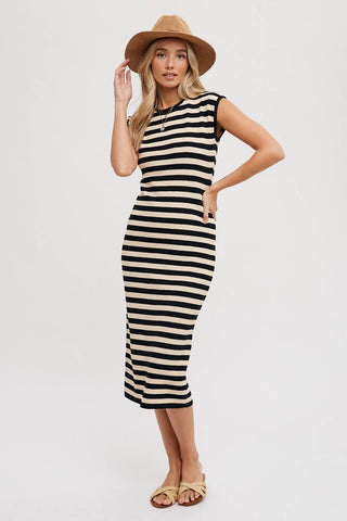 Striped Midi Dress | Black