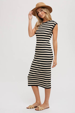 Striped Midi Dress | Black